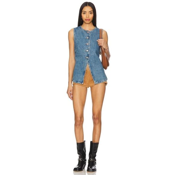 New We The Free people Aimee Vest blue  jeans size XL - Picture 1 of 6